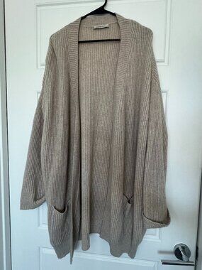 Gentle Herd 100% Cashmere Ribbed Cardigan Sweater Size XS Pockets Beige